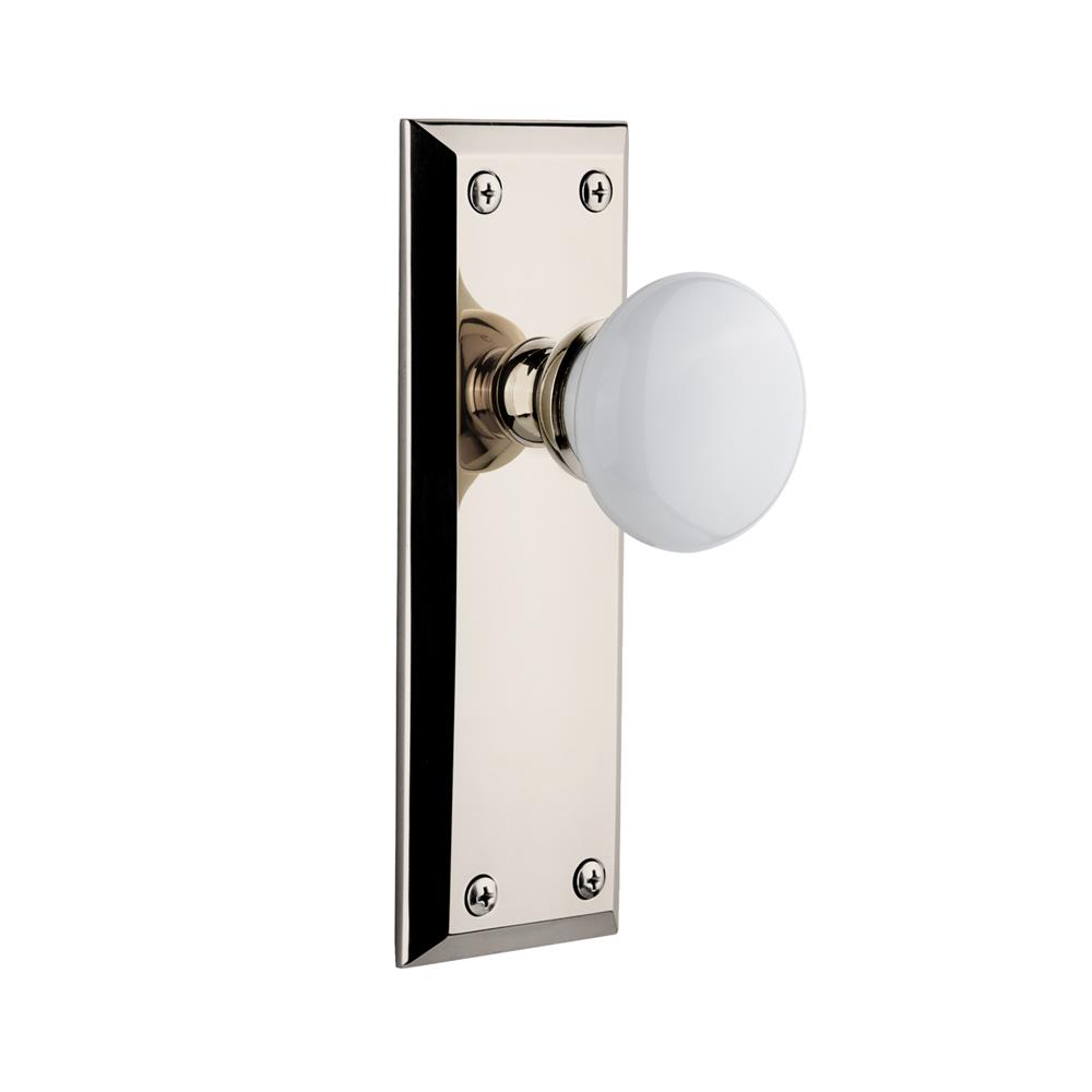 Grandeur by Nostalgic Warehouse FAVHYD Complete Privacy Set Without Keyhole - Fifth Avenue Plate with Hyde Park Knob in Polished Nickel